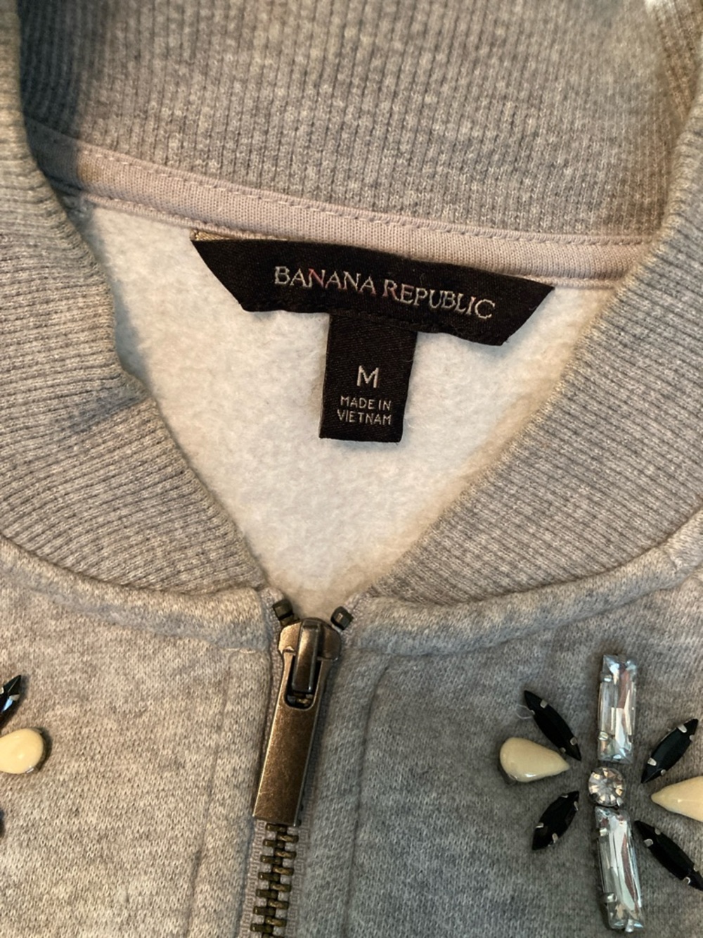Banana Republic Light Gray Embellished Zip-Up Sweatshirt - Picture 2 of 9